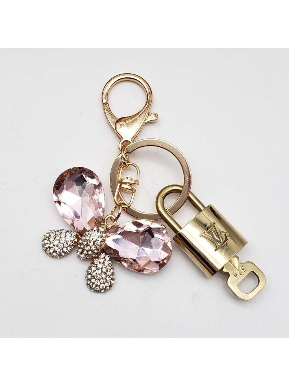 Authentic Louis Vuitton Lock & Key with Unbranded Butterfly Charm Keychain 10225